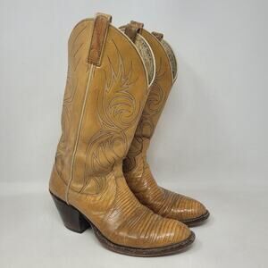 Vintage Tony Lama Boots Mens 8D Teju Lizard Tan Leather Exotic Western Cowboy